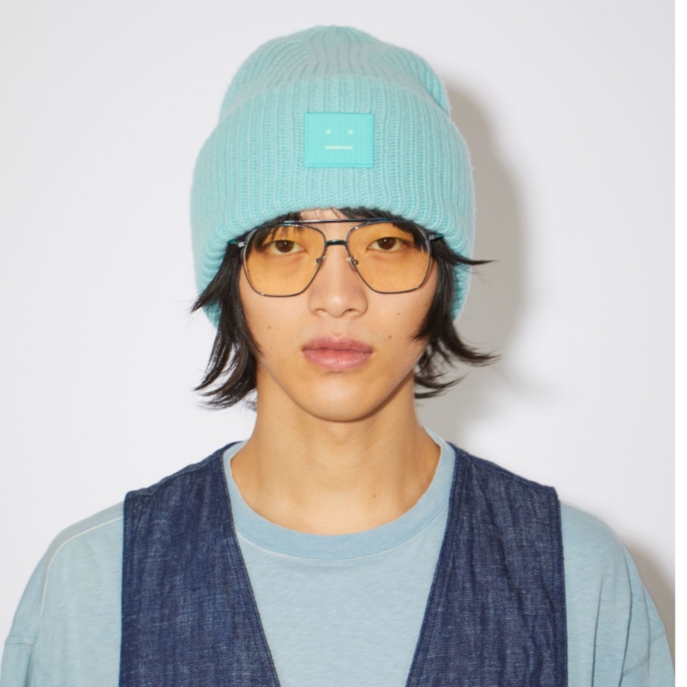 Acne Studios Ribbed knit beanie hat - Turquoise blue